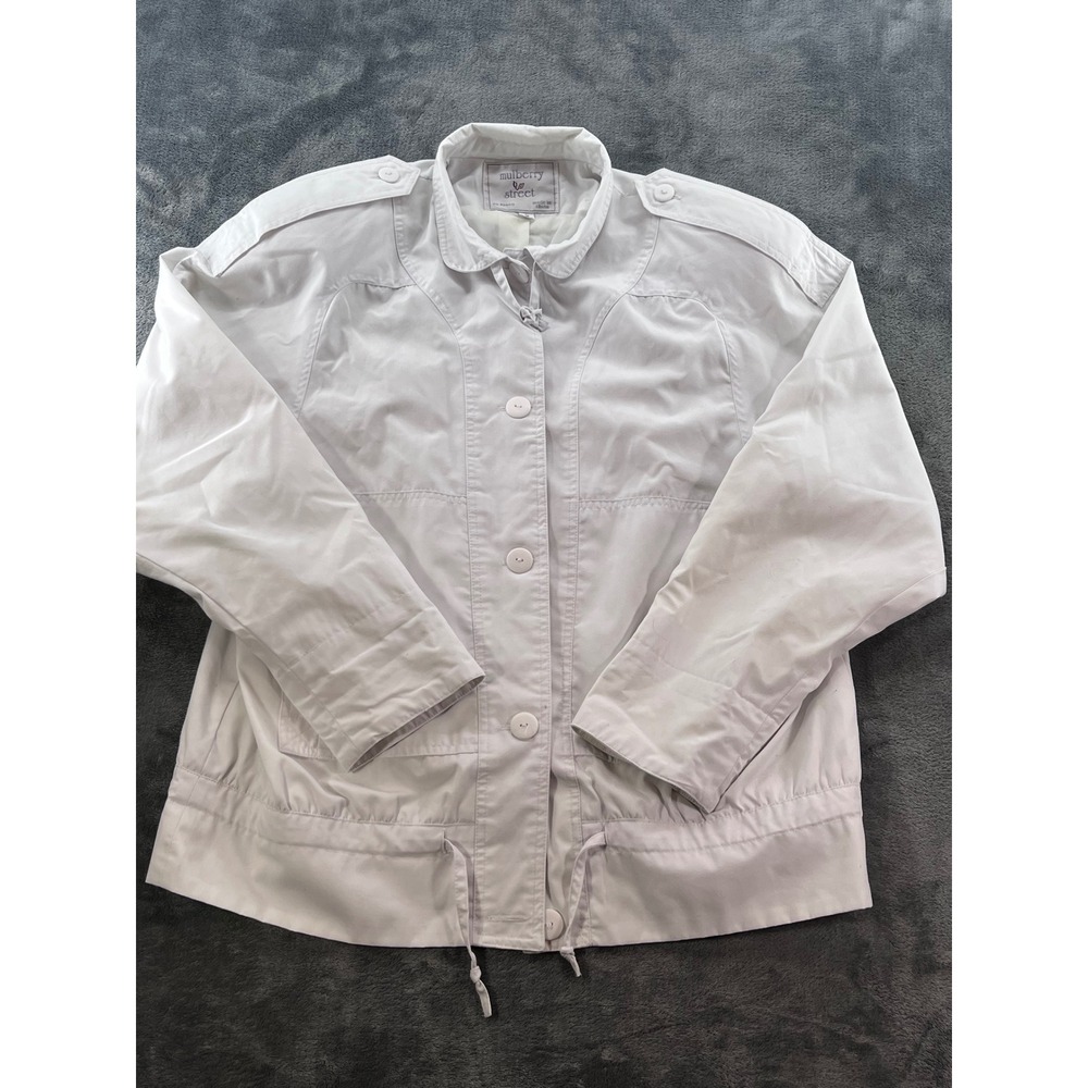 Mulberry Street Womens Off White Utility Jacket Button Front Drawstring Hem M